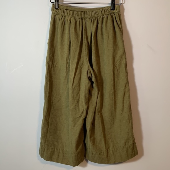 American eagle Olive Green Sailor button Wide leg cropped cotton linen pants  S - Picture 3 of 8